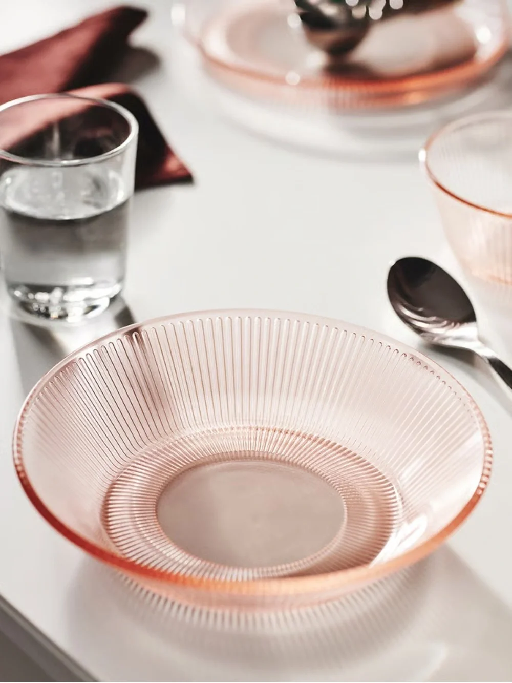 Set of Four Pink Stripe Deep Plates/Bowls